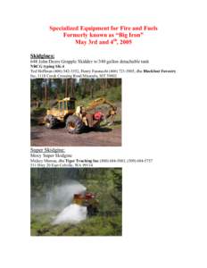 Specialized Equipment for Fire and Fuels Formerly known as “Big Iron” May 3rd and 4th, 2005 Skidgines: 648 John Deere Grapple Skidder w/340 gallon detachable tank NRCG typing SK-4