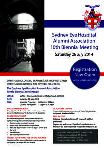 Sydney Eye Hospital Alumni Association 10th Biennial Meeting Saturday 26 July[removed]Registration