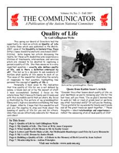 Volume 16, No. 3 - FallTHE COMMUNICATOR A Publication of the Autism National Committee  Quality of Life