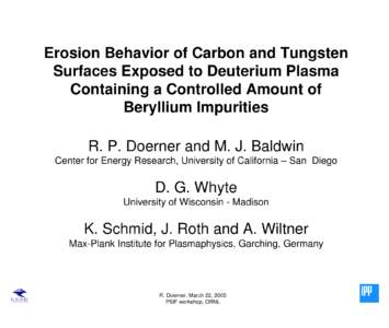 Erosion Behavior of Carbon and Tungsten Surfaces Exposed to Deuterium Plasma Containing a Controlled Amount of Beryllium Impurities R. P. Doerner and M. J. Baldwin Center for Energy Research, University of California –