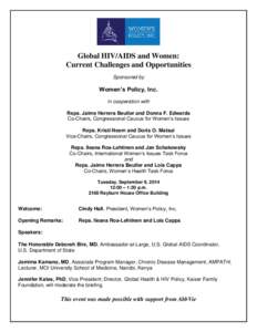 Global HIV/AIDS and Women: Current Challenges and Opportunities Sponsored by Women’s Policy, Inc. in cooperation with