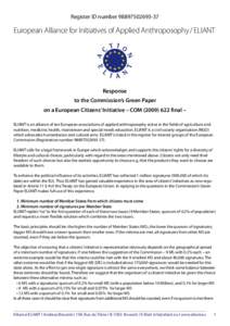 Register ID number[removed]European Alliance for Initiatives of Applied Anthroposophy / ELIANT Response to the Commission’s Green Paper