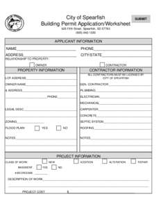 City of Spearfish Building Permit Application/Worksheet SUBMIT  625 Fifth Street, Spearfish, SD 57783