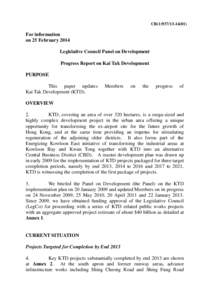 CB[removed])  For information on 25 February 2014 Legislative Council Panel on Development Progress Report on Kai Tak Development