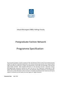 Istituto Marangoni/ MMU Hollings Faculty  Postgraduate Fashion Network Programme Specification