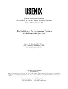 THE ADVANCED COMPUTING SYSTEMS ASSOCIATION  The following paper was originally published in the Proceedings of the USENIX Annual Technical Conference Monterey, California, USA, June 6-11, 1999