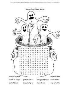 (Activity sheet for Shivery Shades of Halloween by Mary McKenna Siddals, illustrated by Jimmy Pickering © 2014 Random House)  Spooky Color Word Search e d
