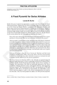 Practical Application International Journal of Sport Nutrition and Exercise Metabolism, 2008, 18, [removed] © 2008 Human Kinetics, Inc. A Food Pyramid for Swiss Athletes Louise M. Burke