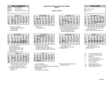EARLY DISMISSALS  FINAL EXAMS University Laboratory High School Calendar