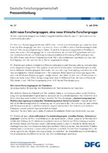 Deutsche Forschungsgemeinschaft Pressemitteilung Deutsche Forschungsgemeinschaft Presse- und Öffentlichkeitsarbeit · Kennedyallee 40 · 53175 Bonn Telefon: + · Telefax: + · 