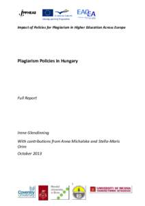 Impact of Policies for Plagiarism in Higher Education Across Europe  Plagiarism Policies in Hungary Full Report