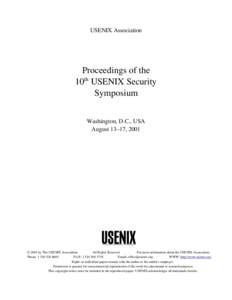 USENIX Association  Proceedings of the 10th USENIX Security Symposium Washington, D.C., USA