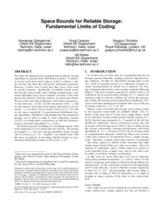 Space Bounds for Reliable Storage: Fundamental Limits of Coding∗ † Alexander Spiegelman Viterbi EE Department