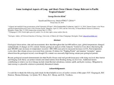 Some Geological Aspects of Long- and Short-Term Climate Change to Pacific Tropical Islands, #).