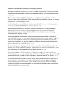 Institutional Accreditation Outcomes Assessment Expectations The following statements are either direct quotes of standards or components of standards (identified parenthetically) of the Northwest Commission on College a