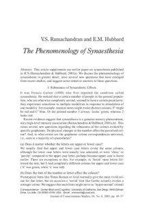 V.S. Ramachandran and E.M. Hubbard  The Phenomenology of Synaesthesia