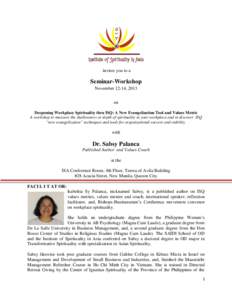 Institute of Spirituality in Asia invites you to a Seminar-Workshop November 12-14, 2013 on