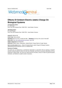 Article ID: WMC001185Effects Of Ambient Electric (static) Charge On Biological Systems