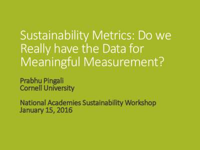 Sustainability Metrics: Do we Really have the Data for Meaningful Measurement? Prabhu Pingali Cornell University National Academies Sustainability Workshop