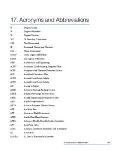 17. Acronyms and Abbreviations °C . .  .  .  .  .  .  .  .  .  . Degrees Celsius °F. .  .  .  .  .  .  .  .  .  .  . Degrees Fahrenheit °R . .  .  .  .  .  .  .  .  .  . Degrees Rankine 24/7. .  .  .  .  .  .  .  .  .