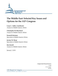 The Middle East: Selected Key Issues and Options for the 112th Congress