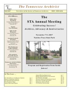 The Tennessee Archivist Fall 2007 Newsletter of the Society of Tennessee Archivists  ISSN: 