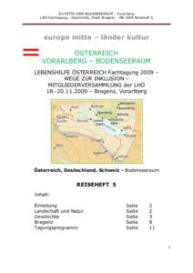 EU MITTE 2009 BODENSEERAUM – Vorarlberg LHÖ Fachtagung – Geschichte, Stadt Bregenz – MB 2009 Reiseheft 5 europa mitte – länder kultur ÖSTERREICH VORARLBERG – BODENSEERAUM