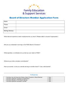Board of Directors Member Application Form Name Phone Email Mailing Address