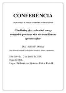 CONFERENCIA Organizada por el Instituto Universitario de Electroquímica “Elucidating electrochemical energy  conversion processes with advanced Raman