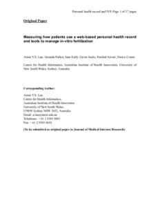Personal health record and IVF, Page 1! of 17 ! pages Original Paper  !