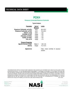 TECHNICAL DATA SHEET  PCKH Potassium Carbonate/Potassium Hydroxide Typical Analysis