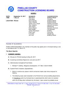 PINELLAS COUNTY CONSTRUCTION LICENSING BOARD AGENDA DATE: TIME: