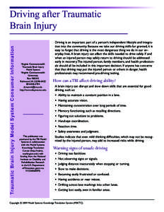 Traumatic Brain Injury Model System Consumer Information  Driving after Traumatic Brain Injury  Virginia Commonwealth