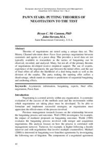 European Journal of Contemporary Economics and Management December 2014 Edition Vol.1 No.2 PAWN STARS: PUTTING THEORIES OF NEGOTIATION TO THE TEST