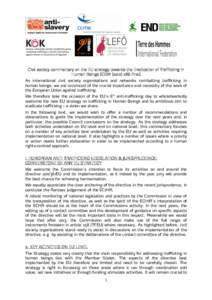 Civil society commentary on the EU strategy towards the Eradication of Trafficking in Human Beings (COMfinal) As international civil society organisations and networks combatting trafficking in human beings, 