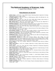 The National Academy of Sciences, India 5, Lajpatrai Road, Allahabad[removed]Fellows Elected for the Year[removed].