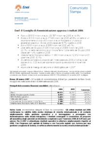 Enel: il Consiglio di Amministrazione approva i risultati 2006  