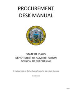PROCUREMENT DESK MANUAL STATE OF IDAHO DEPARTMENT OF ADMINISTRATION DIVISION OF PURCHASING