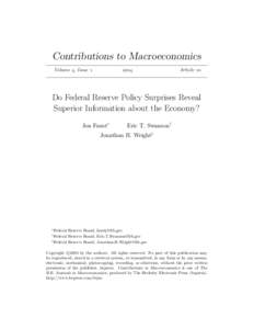 Contributions to Macroeconomics Volume , Issue    Article 
