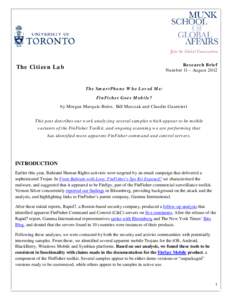 Research Brief Number 11 – August 2012 The Citizen Lab The SmartPhone Who Loved Me: FinFisher Goes Mobile?