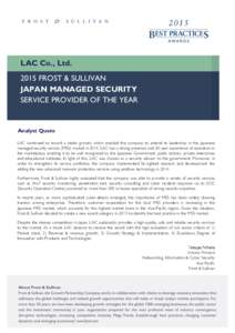 2015 FROST & SULLIVAN JAPAN MANAGED SECURITY SERVICE PROVIDER OF THE YEAR