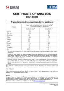 CERTIFICATE OF ANALYSIS ERM®-CC020 Trace elements in contaminated river sediment Aqua regia extractable mass fraction in mg/kg 1) (extraction according to ISO 11466)