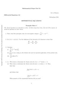Mathematical Tripos Part IA  M. G. Worster Differential Equations A3 Michaelmas 2014