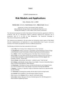 Report  CODATA Symposium on Risk Models and Applications Kiev, Ukraine, Oct. 5, 2008