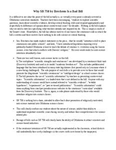 Why SB 758 by Brecheen Is a Bad Bill It is difficult to see what the point of the bill actually is, as virtually every point is already covered in Oklahoma curriculum standards. Teachers have been encouraging, “student