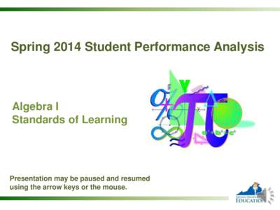 Spring 2014 Student Performance Analysis  Algebra I Standards of Learning  Presentation may be paused and resumed