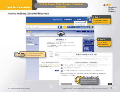 Quick Reference Guide  Holt McDougal Online Product Activation (Teacher)  Access Activate Class Product Page