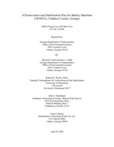 A Preservation and Stabilization Plan for Battery Hamilton (9CH953), Chatham County, Georgia GDOT Project No. STP[removed]P.I. No[removed]Prepared for: Georgia Department of Transportation