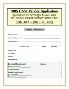 Application Form for Vending Booth(s) at the  38th Annual Haight-Ashbury Street Fair ®