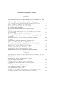 Contents of VolumeNumber 1 PROCEEDINGS OF THE GAIA WORKSHOP, NOVEMBER 23–27, 1998 P. M´erat, F. Safa, J. P. Camus, O. Pace and M. A. C. Perryman. Gaia: a leading step in the understanding of the galactic str
